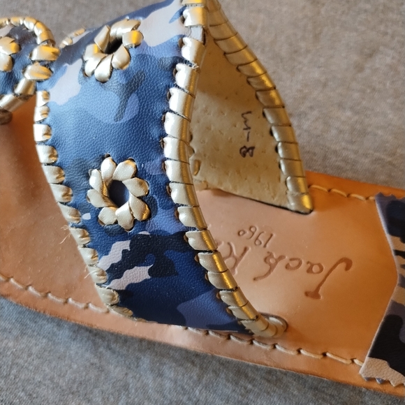 Jack Rogers Navy Camo & Platinum Trim Leather Flip Flop Sandals Size 8 - Picture 14 of 14